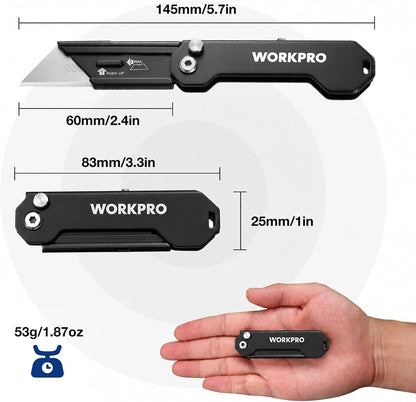 2PCS EDC Folding Utility Knife, Mini Box Cutter with Quick Open Axis Lock, Quick Change Blade Razor Knife, Foldable Small Pocket Knife with Belt Clip, 2 Packs with 10 Extra Blades