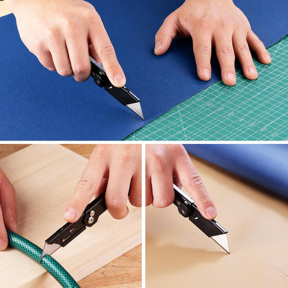 2PCS EDC Folding Utility Knife, Mini Box Cutter with Quick Open Axis Lock, Quick Change Blade Razor Knife, Foldable Small Pocket Knife with Belt Clip, 2 Packs with 10 Extra Blades