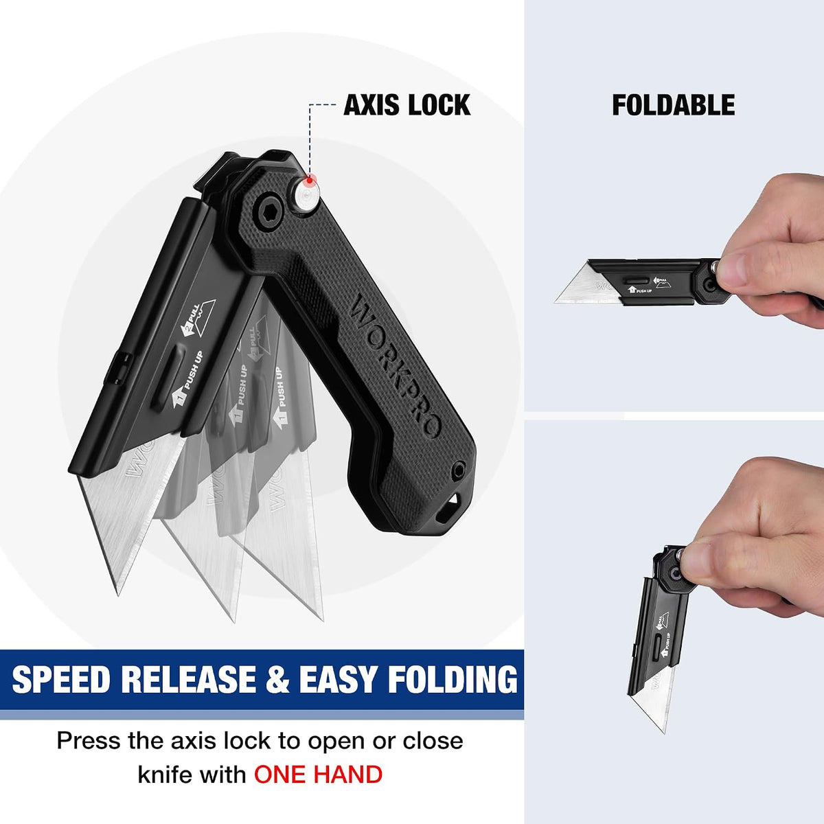 2PCS EDC Folding Utility Knife, Mini Box Cutter with Quick Open Axis Lock, Quick Change Blade Razor Knife, Foldable Small Pocket Knife with Belt Clip, 2 Packs with 10 Extra Blades