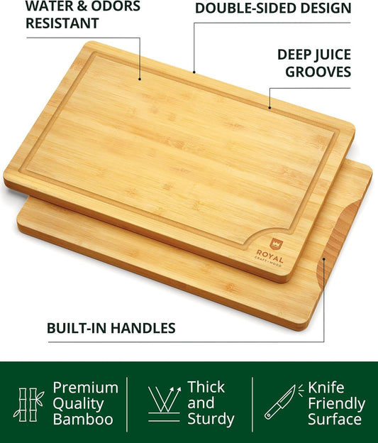 Bamboo Cutting Board with Juice Groove - Kitchen Chopping Board for Meat Cheese and Vegetables, Heavy Duty Serving Tray