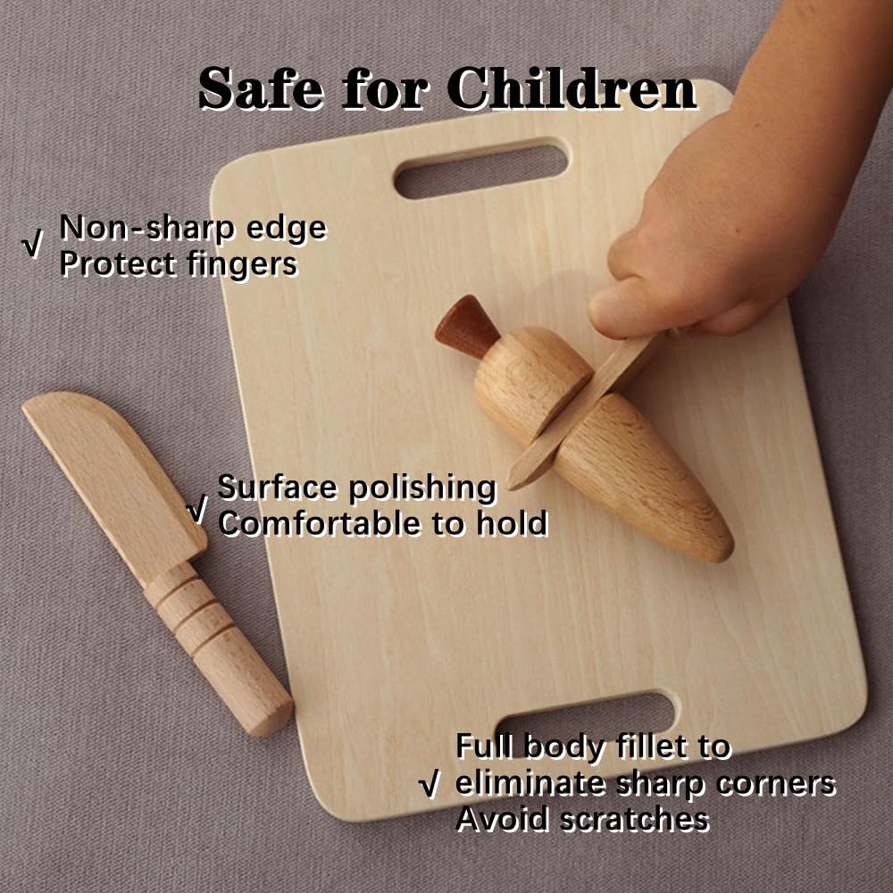 3 PCS Wooden Kids Safe Cutting Knife, Children's Kitchen Tools for Cooking, Veggies, Fruits, Salad, Cake (For 2-10 Years Old)