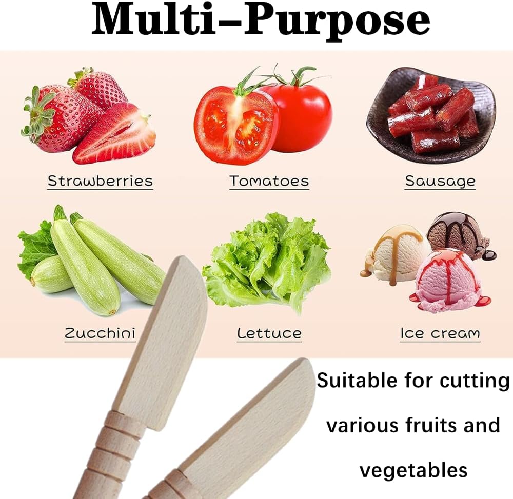 3 PCS Wooden Kids Safe Cutting Knife, Children's Kitchen Tools for Cooking, Veggies, Fruits, Salad, Cake (For 2-10 Years Old)