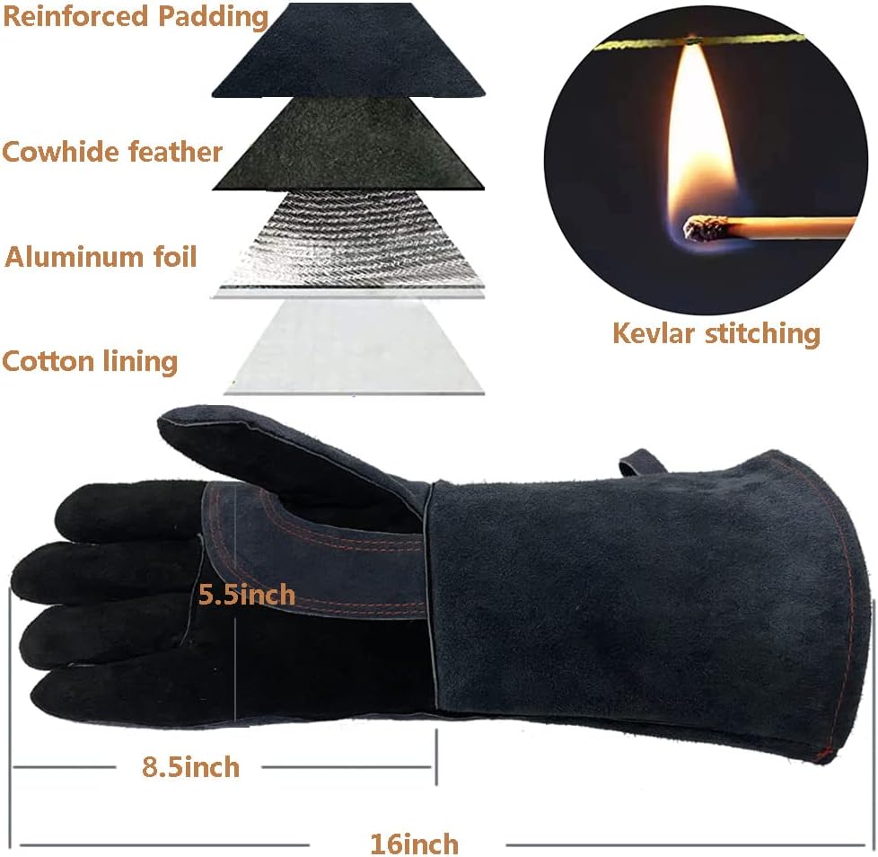 Welding Gloves Large 16 Inches 932℉ Heat Resistant Leather Forge/Mig/Stick Fire Resistant Gloves