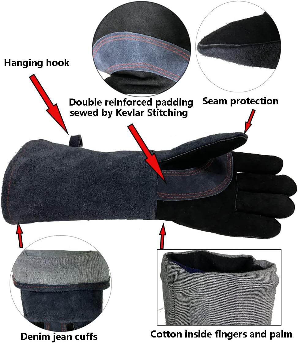 Welding Gloves Large 16 Inches 932℉ Heat Resistant Leather Forge/Mig/Stick Fire Resistant Gloves