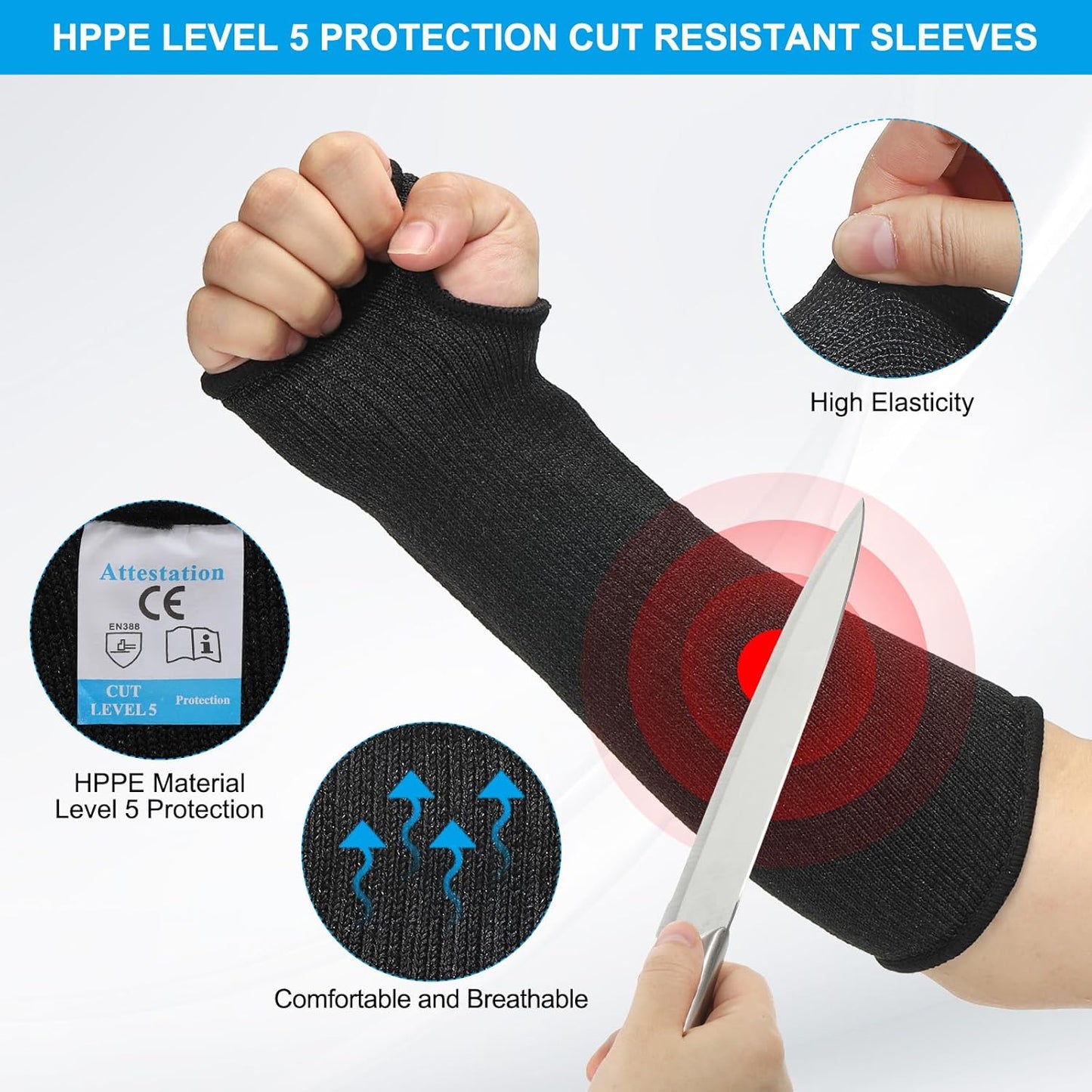 Cut Resistant Sleeve, Arm Safety Protectors Sleeves with Thumb Hole Forearm Guard Sleeves