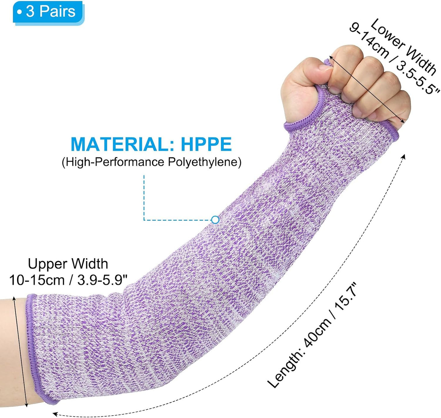 Cut Resistant Sleeve, Arm Safety Protectors Sleeves with Thumb Hole Forearm Guard Sleeves