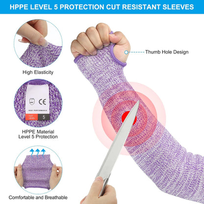 Cut Resistant Sleeve, Arm Safety Protectors Sleeves with Thumb Hole Forearm Guard Sleeves