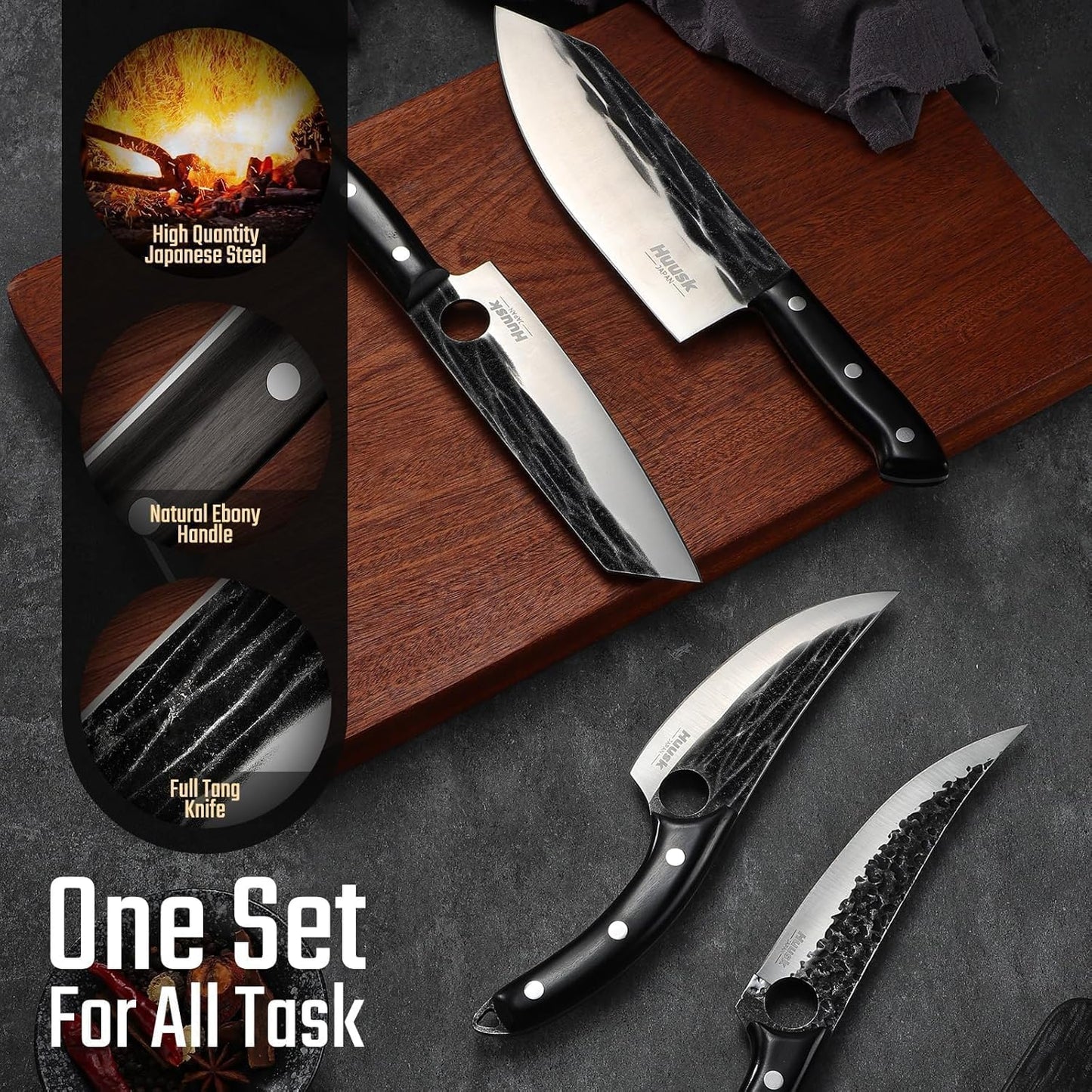 Huusk Butcher Knife for Meat Cutting - Heavy Duty with Sheath | Meat Cleaver, Hand Forged Blade, Full Tang handle, Gift Box, for Kitchen or BBQ