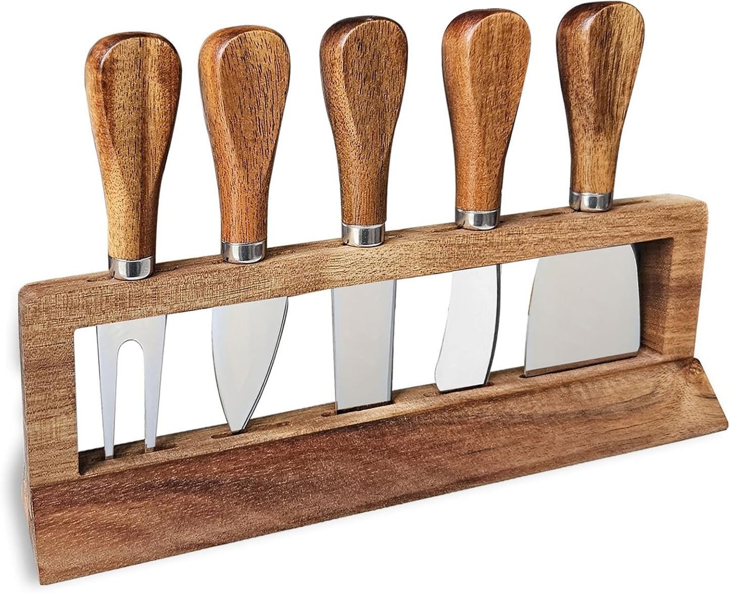 5-Piece Wood Cheese Knife Set with Wood Knife Block for Charcuterie Board,Charcuterie Boards Accessories Charcuterie Utensils Tools (DJ-2)