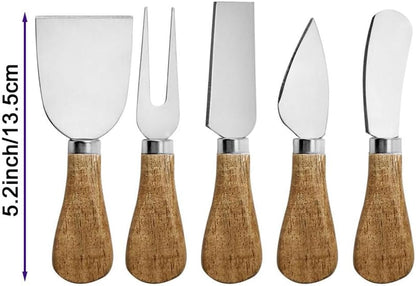 5-Piece Wood Cheese Knife Set with Wood Knife Block for Charcuterie Board,Charcuterie Boards Accessories Charcuterie Utensils Tools (DJ-2)