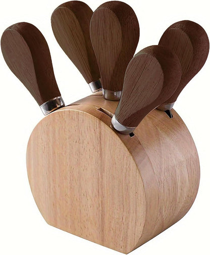 5-Piece Wood Cheese Knife Set with Wood Knife Block for Charcuterie Board,Charcuterie Boards Accessories Charcuterie Utensils Tools (DJ-2)