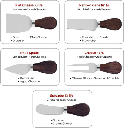 5-Piece Wood Cheese Knife Set with Wood Knife Block for Charcuterie Board,Charcuterie Boards Accessories Charcuterie Utensils Tools (DJ-2)