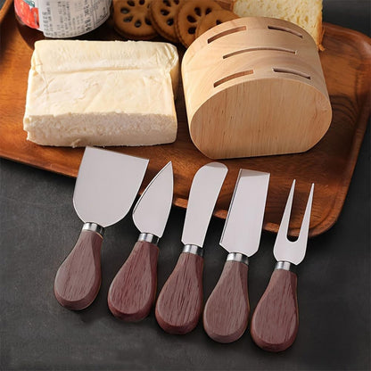 5-Piece Wood Cheese Knife Set with Wood Knife Block for Charcuterie Board,Charcuterie Boards Accessories Charcuterie Utensils Tools (DJ-2)