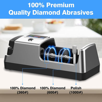 5-in-1 Electric Knife Sharpener for Kitchen Knives, Scissor Sharpener with 3-Speed & 100% Diamond Abrasives-Quickly Sharpening for Straight, Serrated, Meat Cleaver, Ceramic Knives & Kitchen Knives