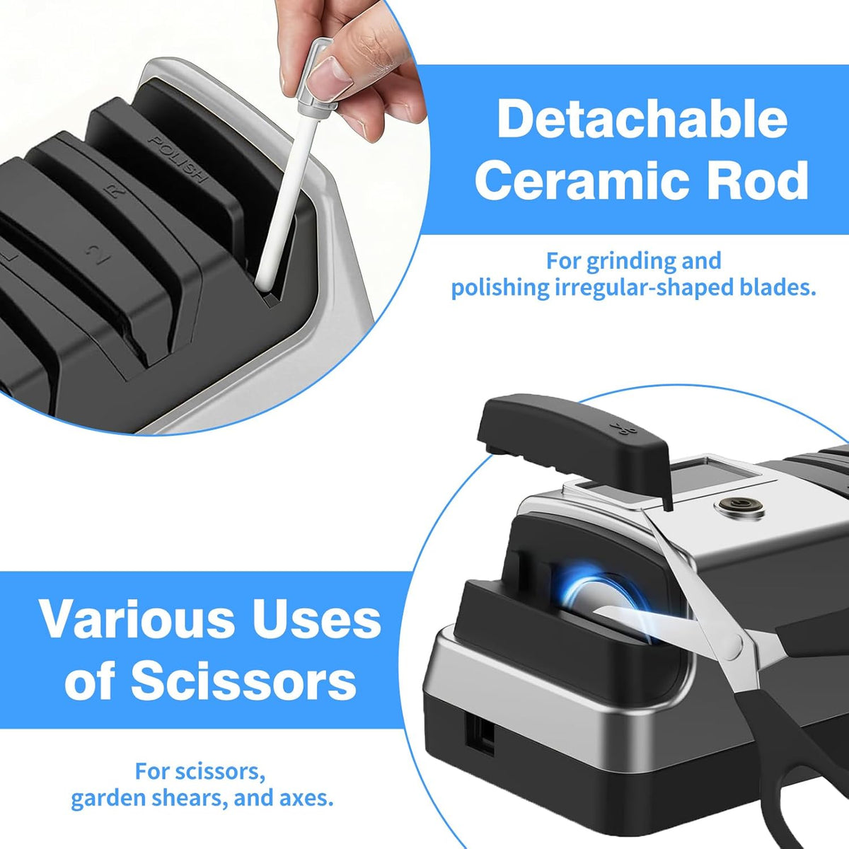 5-in-1 Electric Knife Sharpener for Kitchen Knives, Scissor Sharpener with 3-Speed & 100% Diamond Abrasives-Quickly Sharpening for Straight, Serrated, Meat Cleaver, Ceramic Knives & Kitchen Knives