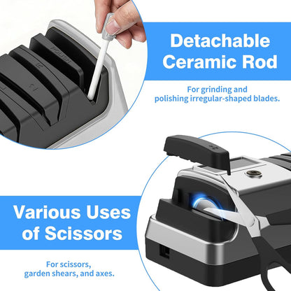 5-in-1 Electric Knife Sharpener for Kitchen Knives, Scissor Sharpener with 3-Speed & 100% Diamond Abrasives-Quickly Sharpening for Straight, Serrated, Meat Cleaver, Ceramic Knives & Kitchen Knives