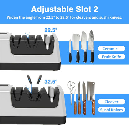 5-in-1 Electric Knife Sharpener for Kitchen Knives, Scissor Sharpener with 3-Speed & 100% Diamond Abrasives-Quickly Sharpening for Straight, Serrated, Meat Cleaver, Ceramic Knives & Kitchen Knives