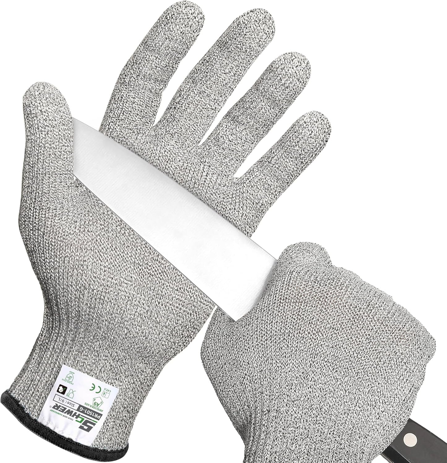 SlicePro ANSI Cut Resistant Gloves, Food Grade Cutting Glove for Kitchen Food Prep, Mandoline Gloves for Meat Cutting, Oyster Shucking, Fish Fillet Processing, PR1501-G, L