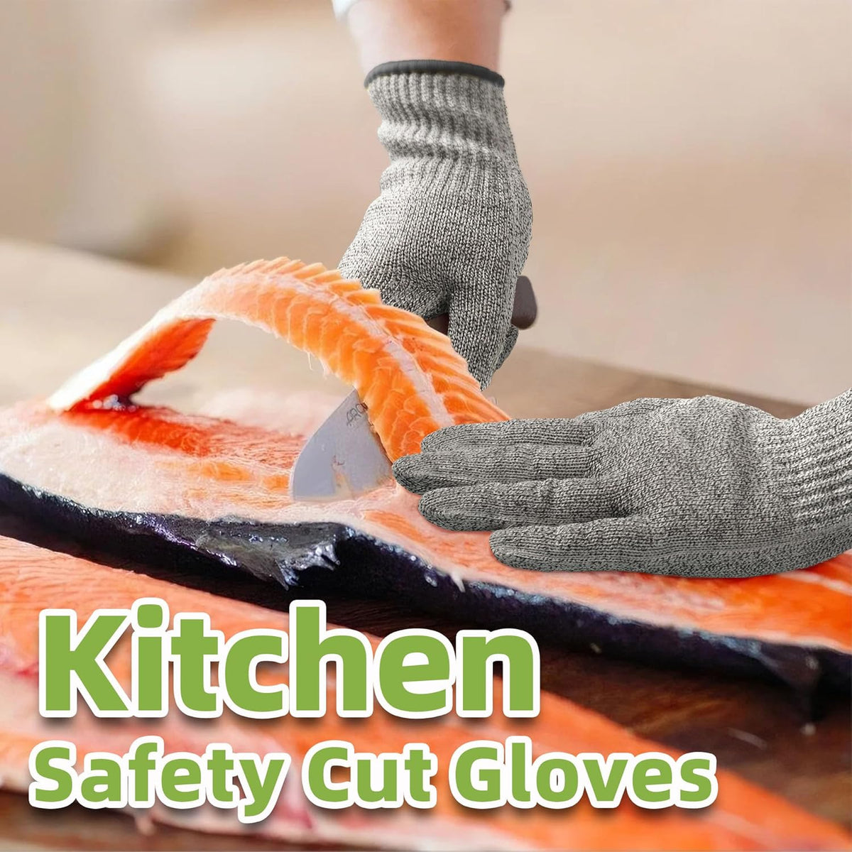 SlicePro ANSI Cut Resistant Gloves, Food Grade Cutting Glove for Kitchen Food Prep, Mandoline Gloves for Meat Cutting, Oyster Shucking, Fish Fillet Processing, PR1501-G, L