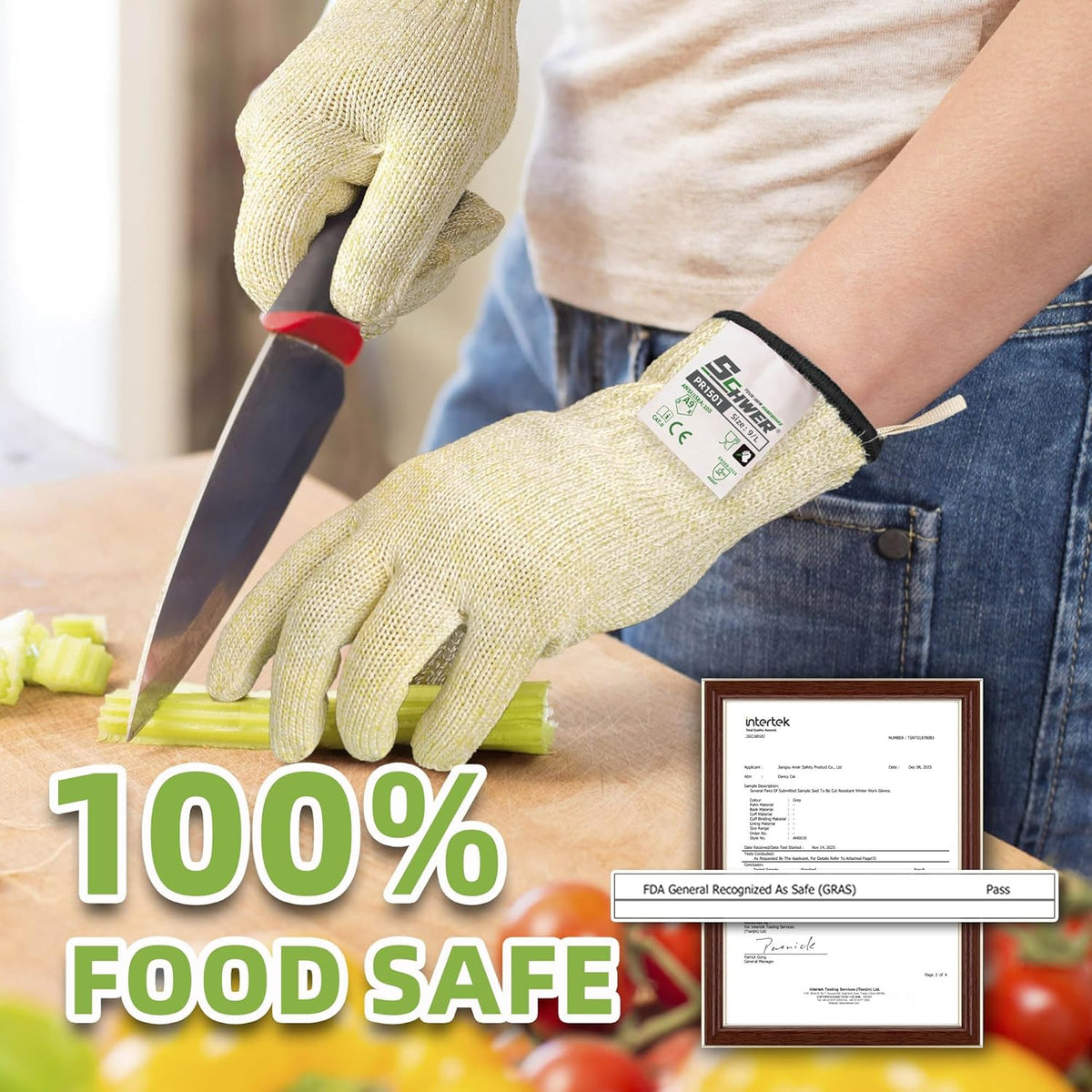 SlicePro ANSI Cut Resistant Gloves, Food Grade Cutting Glove for Kitchen Food Prep, Mandoline Gloves for Meat Cutting, Oyster Shucking, Fish Fillet Processing, PR1501-G, L