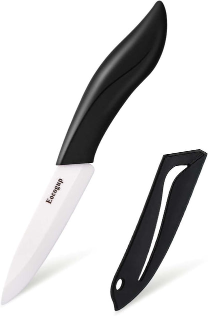 Ceramic Knife 4", Sharp Paring Knife with Large ABS Handle, Black | Ultra sharp ceramic paring knife for fruit & vegetable prep, durable food grade blade, comfortable large grip, easy to clean