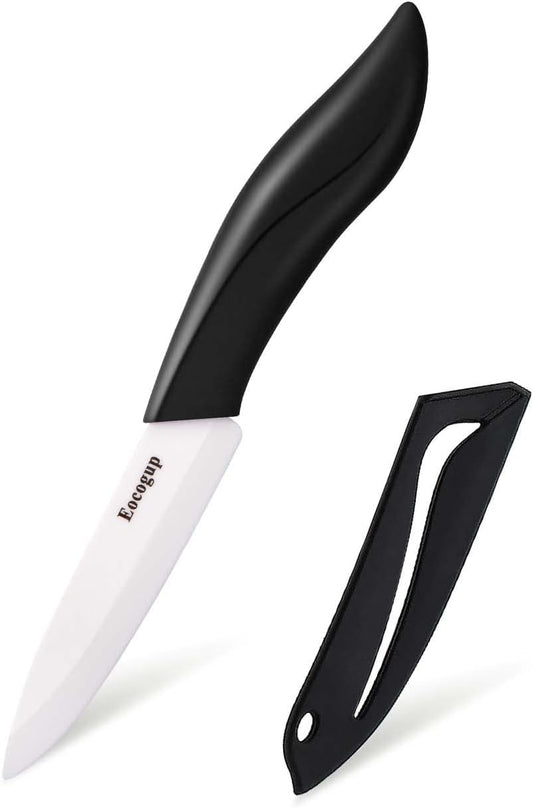 Ceramic Knife 4", Sharp Paring Knife with Large ABS Handle, Black | Ultra sharp ceramic paring knife for fruit & vegetable prep, durable food grade blade, comfortable large grip, easy to clean