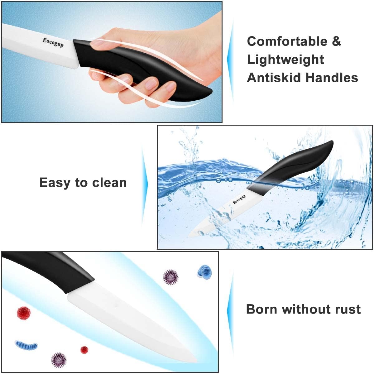 Ceramic Knife 4", Sharp Paring Knife with Large ABS Handle, Black | Ultra sharp ceramic paring knife for fruit & vegetable prep, durable food grade blade, comfortable large grip, easy to clean