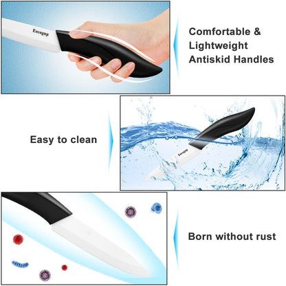 Ceramic Knife 4", Sharp Paring Knife with Large ABS Handle, Black | Ultra sharp ceramic paring knife for fruit & vegetable prep, durable food grade blade, comfortable large grip, easy to clean