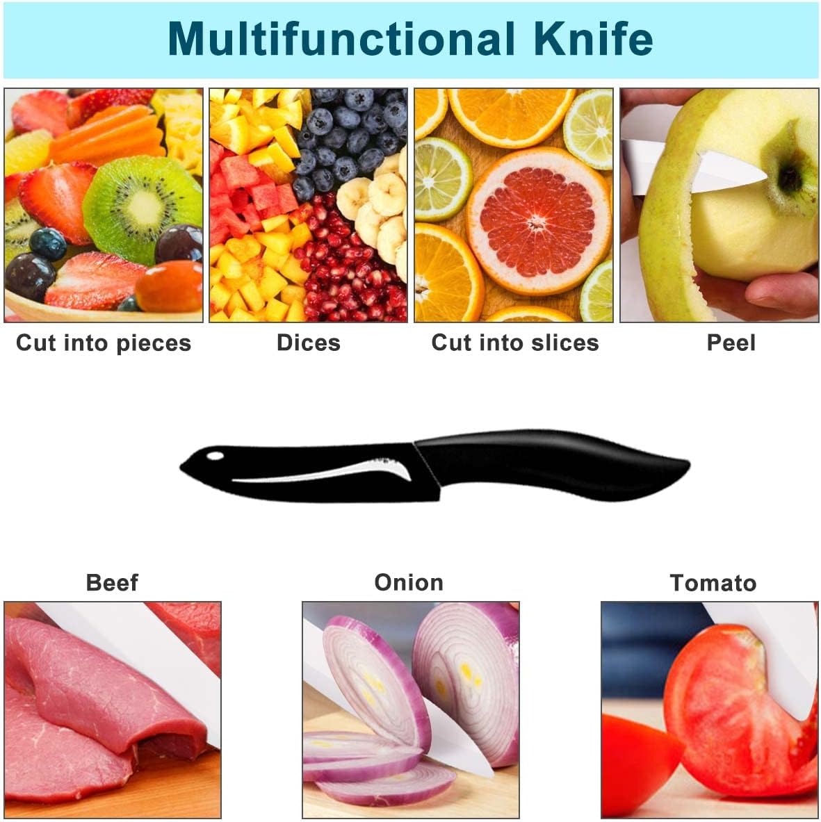 Ceramic Knife 4", Sharp Paring Knife with Large ABS Handle, Black | Ultra sharp ceramic paring knife for fruit & vegetable prep, durable food grade blade, comfortable large grip, easy to clean