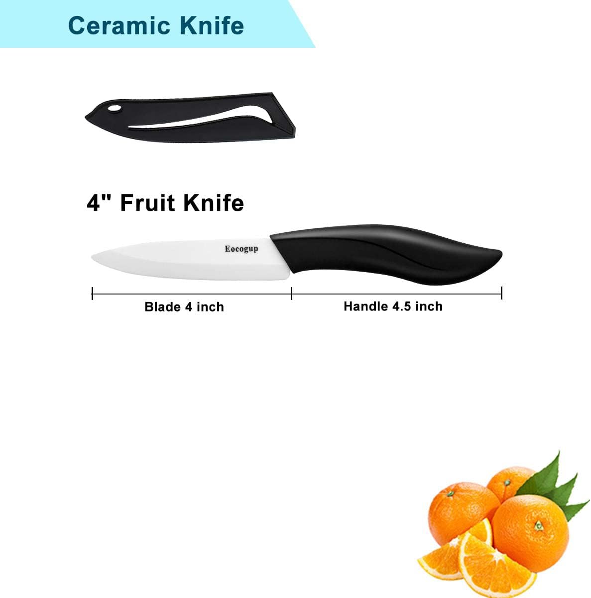 Ceramic Knife 4", Sharp Paring Knife with Large ABS Handle, Black | Ultra sharp ceramic paring knife for fruit & vegetable prep, durable food grade blade, comfortable large grip, easy to clean