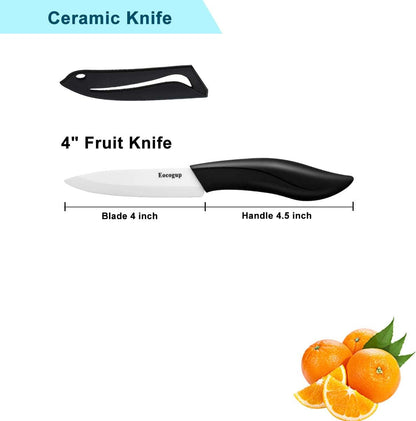 Ceramic Knife 4", Sharp Paring Knife with Large ABS Handle, Black | Ultra sharp ceramic paring knife for fruit & vegetable prep, durable food grade blade, comfortable large grip, easy to clean