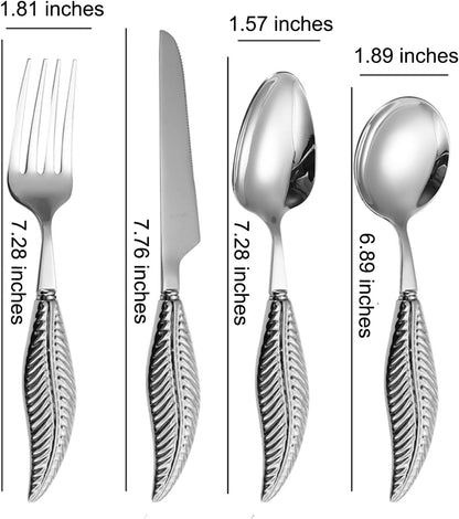 Personalized 4-Piece Ceramic Leaf Flatware Set - Knife, Fork, Deepened Soup & Dessert Spoons in Mirror-Polished 304 Stainless Steel, For Unique Daily Dining & Personalized Gifts, Hand Wash