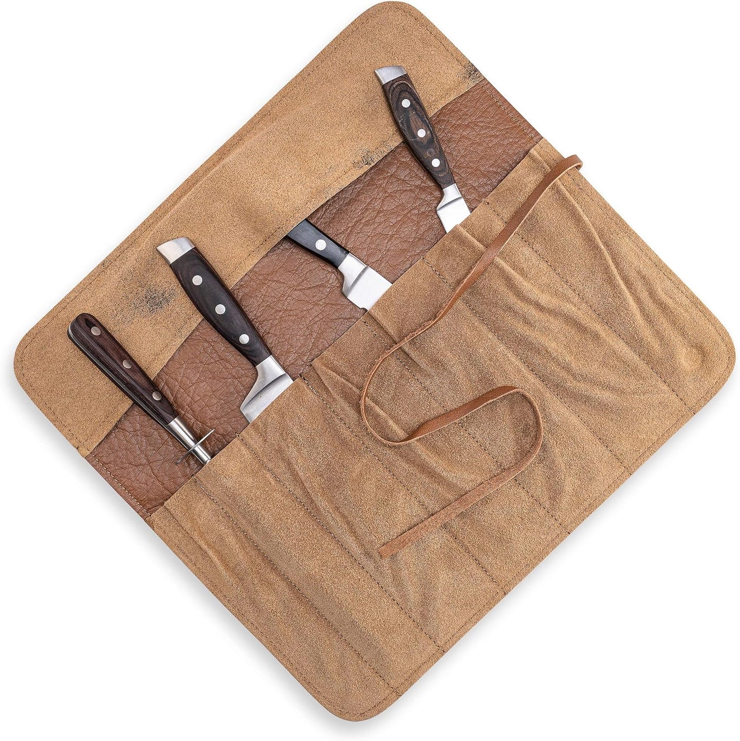 Knife Bag for Chefs–knife Roll Bag leather 7 slots – Leather Knife Case Noah (brown)