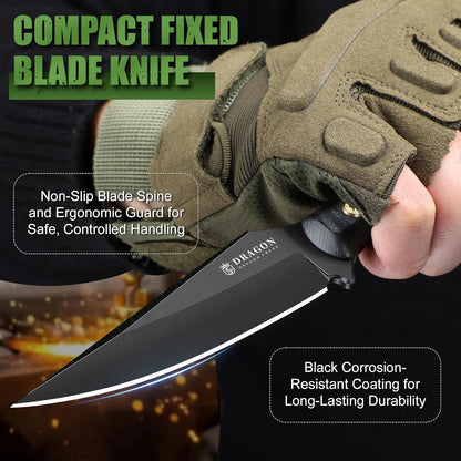 Fixed Blade Knife - Outdoor Survival Gift Men Black | Small Knife with Sheath for Camping Hiking