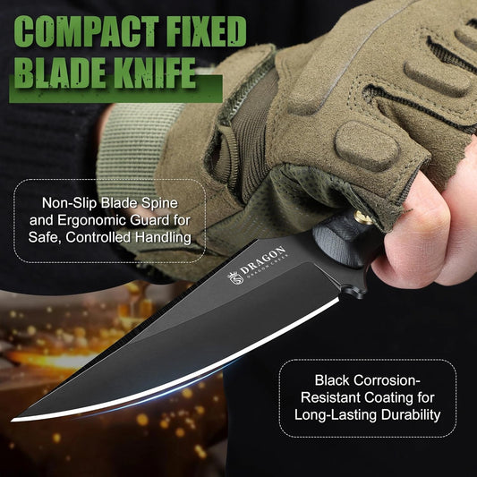 Fixed Blade Knife - Outdoor Survival Gift Men Black | Small Knife with Sheath for Camping Hiking