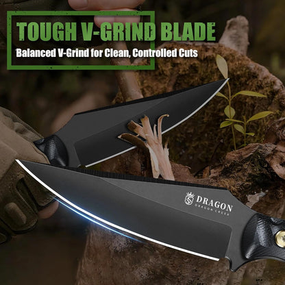 Fixed Blade Knife - Outdoor Survival Gift Men Black | Small Knife with Sheath for Camping Hiking