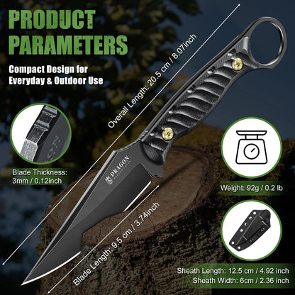 Fixed Blade Knife - Outdoor Survival Gift Men Black | Small Knife with Sheath for Camping Hiking