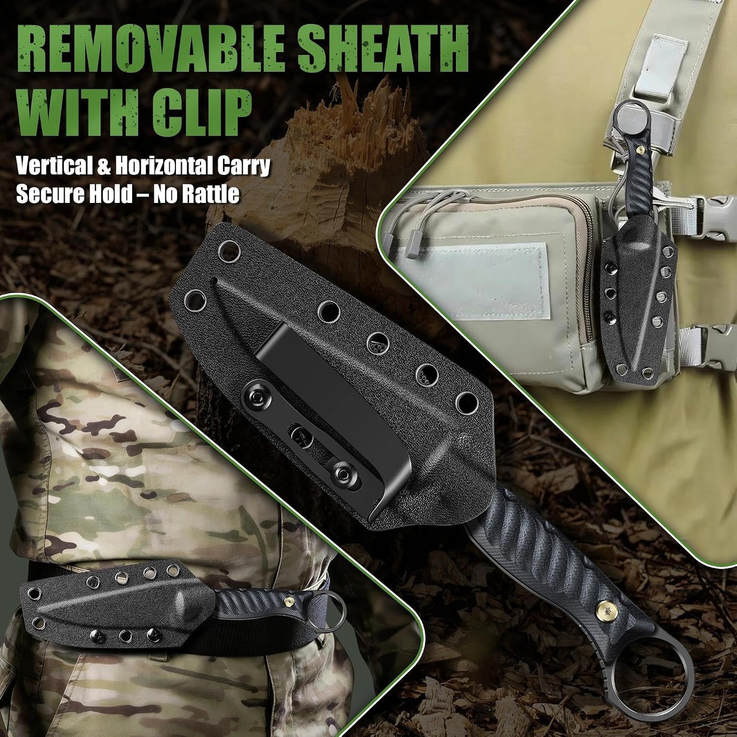 Fixed Blade Knife - Outdoor Survival Gift Men Black | Small Knife with Sheath for Camping Hiking