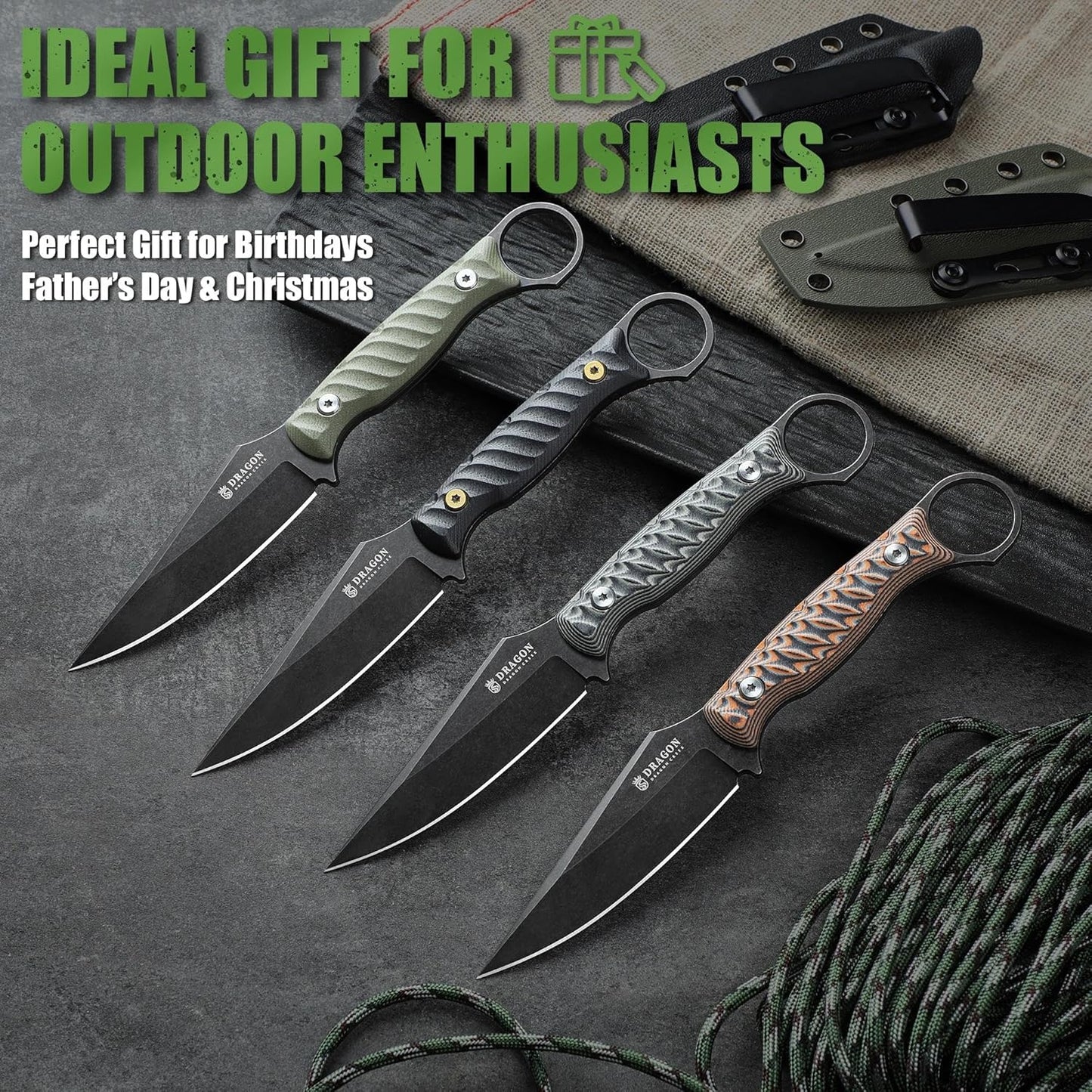 Fixed Blade Knife - Outdoor Survival Gift Men Black | Small Knife with Sheath for Camping Hiking