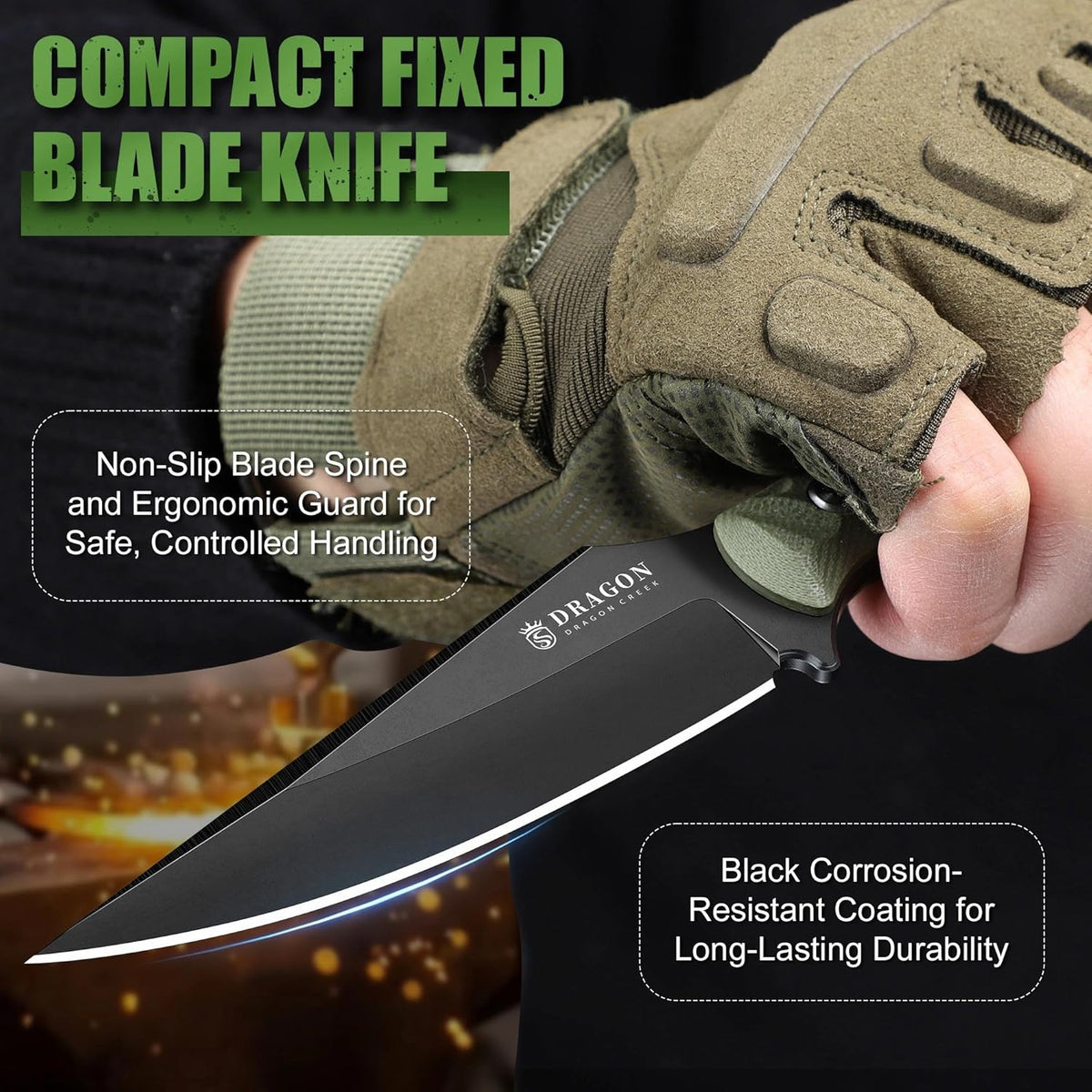 Fixed Blade Knife - Outdoor Survival Gift Men Black | Small Knife with Sheath for Camping Hiking