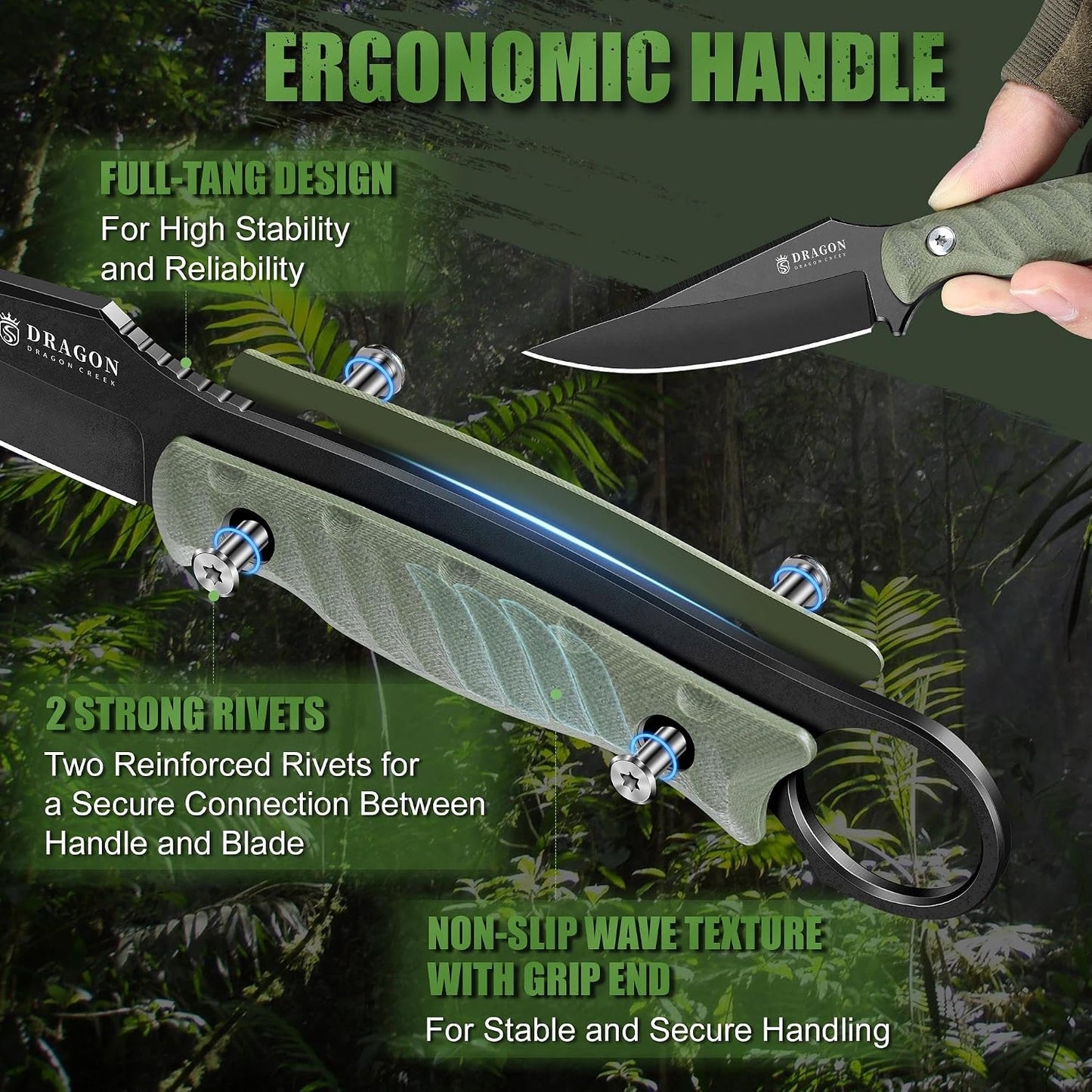 Fixed Blade Knife - Outdoor Survival Gift Men Black | Small Knife with Sheath for Camping Hiking