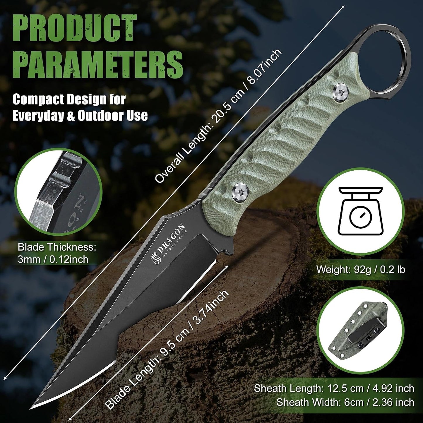 Fixed Blade Knife - Outdoor Survival Gift Men Black | Small Knife with Sheath for Camping Hiking