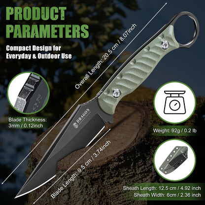 Fixed Blade Knife - Outdoor Survival Gift Men Black | Small Knife with Sheath for Camping Hiking