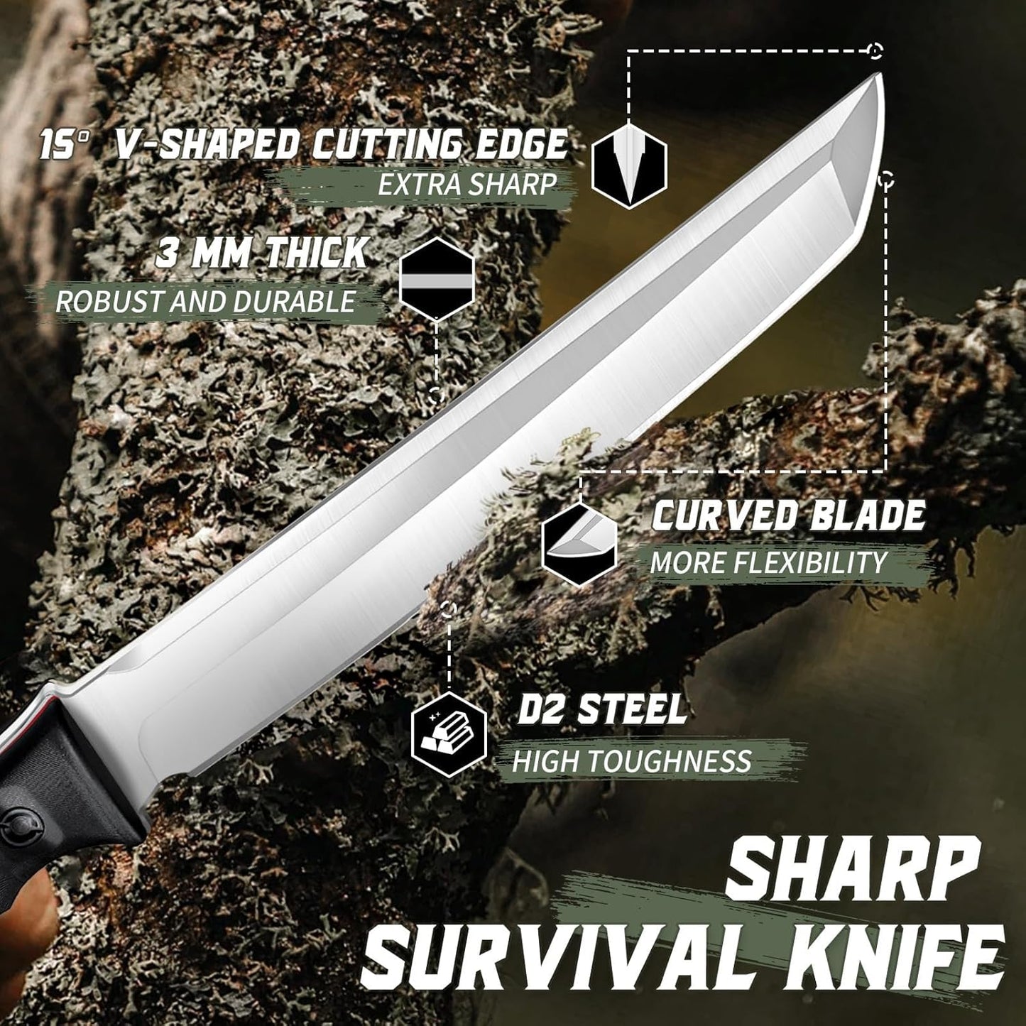 Fixed Blade Knife - Outdoor Survival Gift Men Black | Small Knife with Sheath for Camping Hiking