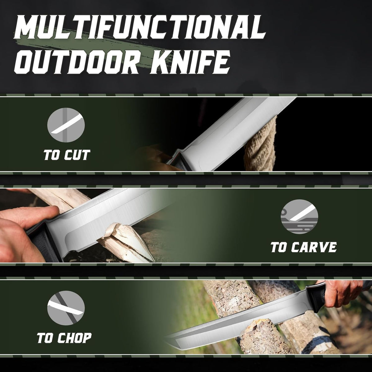 Fixed Blade Knife - Outdoor Survival Gift Men Black | Small Knife with Sheath for Camping Hiking