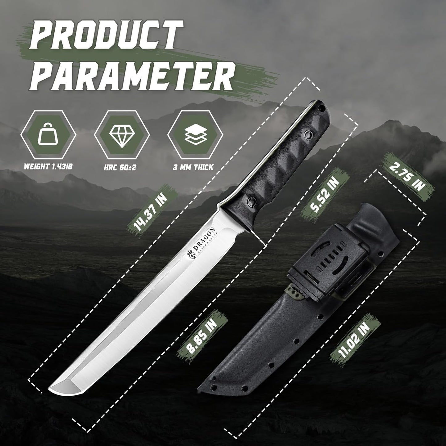 Fixed Blade Knife - Outdoor Survival Gift Men Black | Small Knife with Sheath for Camping Hiking