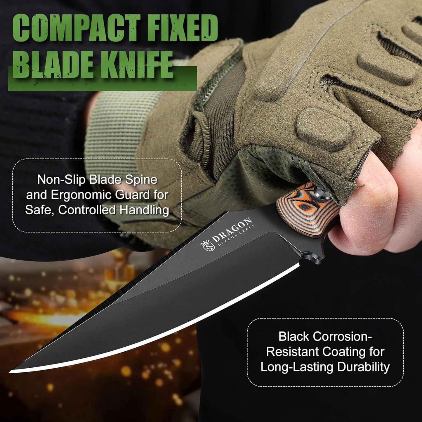 Fixed Blade Knife - Outdoor Survival Gift Men Black | Small Knife with Sheath for Camping Hiking