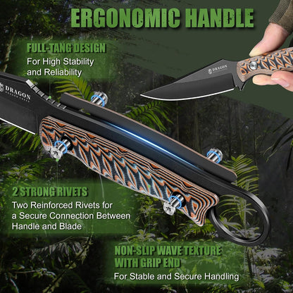 Fixed Blade Knife - Outdoor Survival Gift Men Black | Small Knife with Sheath for Camping Hiking