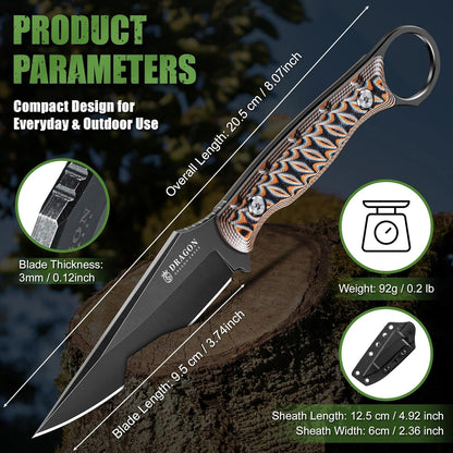 Fixed Blade Knife - Outdoor Survival Gift Men Black | Small Knife with Sheath for Camping Hiking