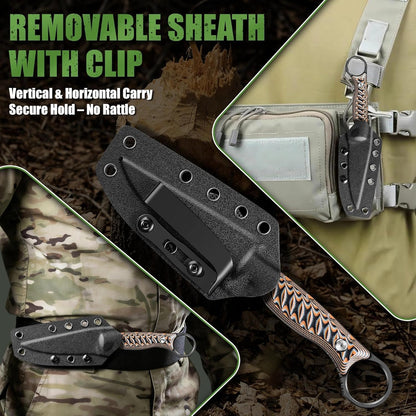 Fixed Blade Knife - Outdoor Survival Gift Men Black | Small Knife with Sheath for Camping Hiking